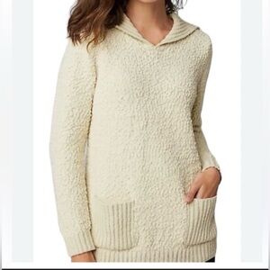 J Jill XL Tall Cozy Cream Hooded Popcorn Knit Sweater with collar